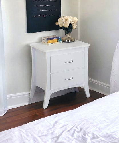 25" White Wood Two Drawer Nightstand