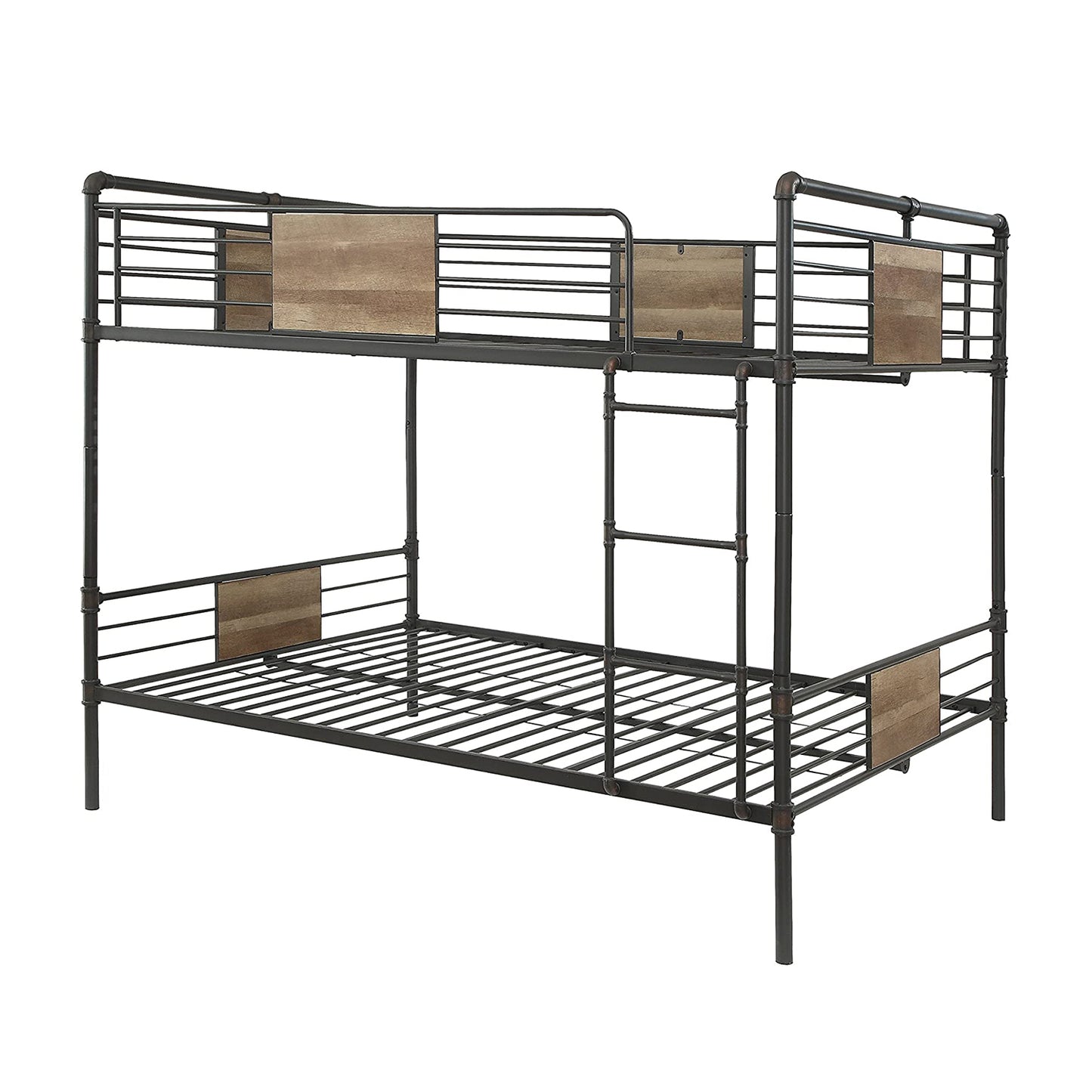 Dark Brown Full Industrial Metal Bunk Bed