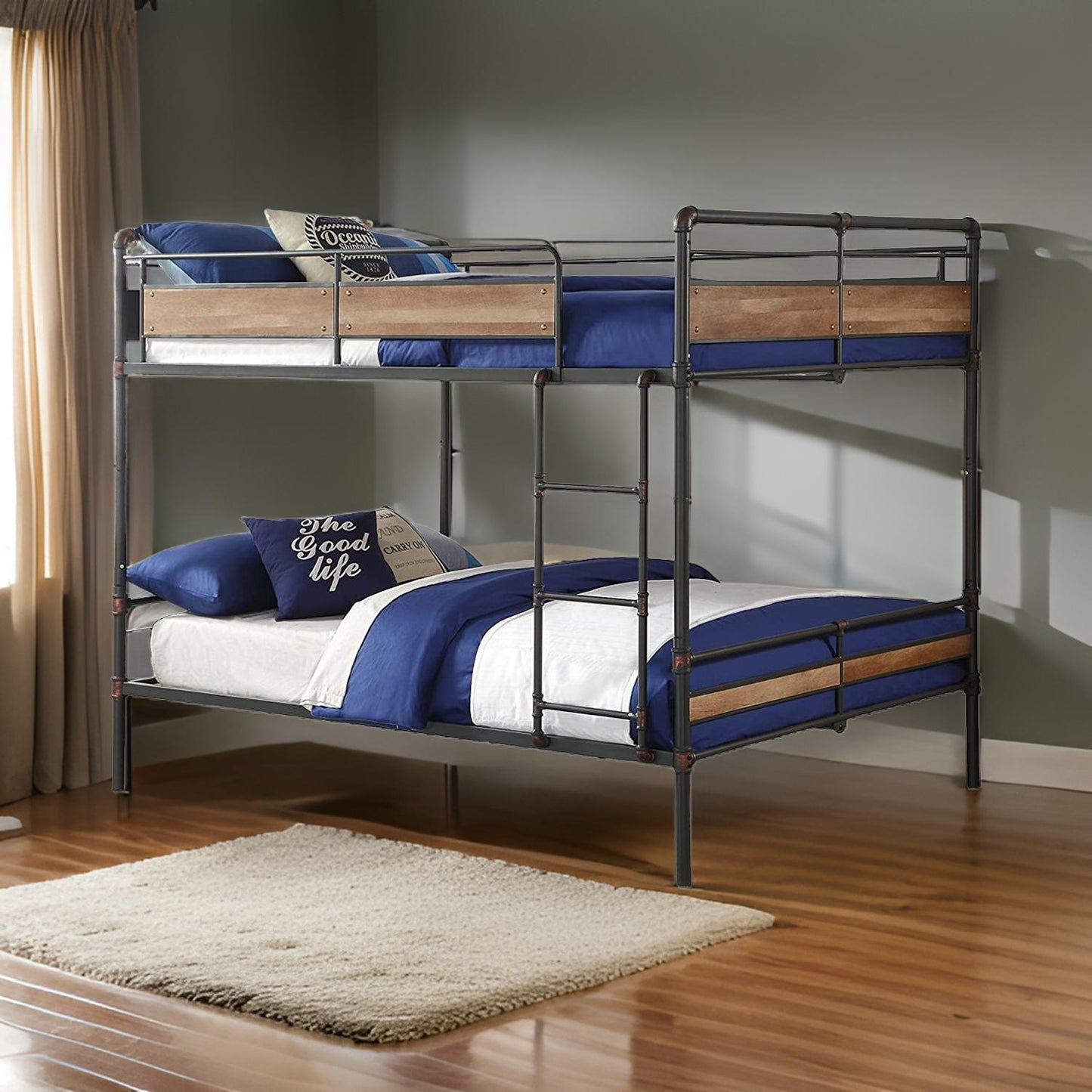 Dark Brown Full Industrial Metal Bunk Bed