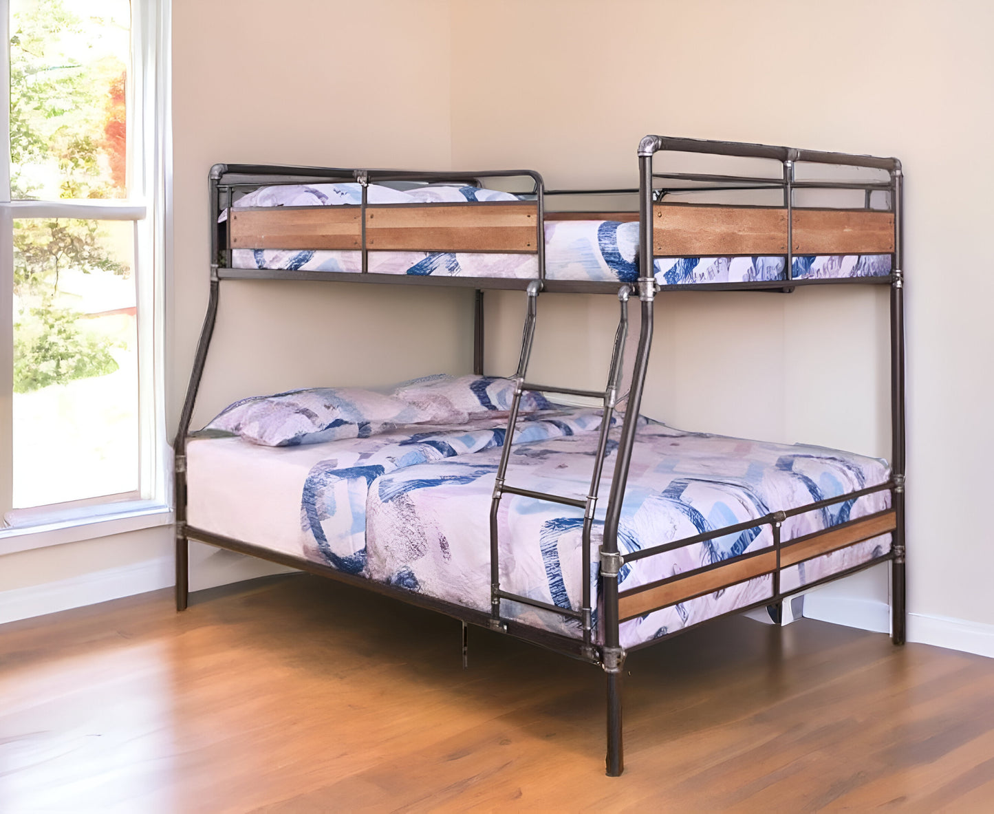 Dark Brown Full Industrial Metal Bunk Bed