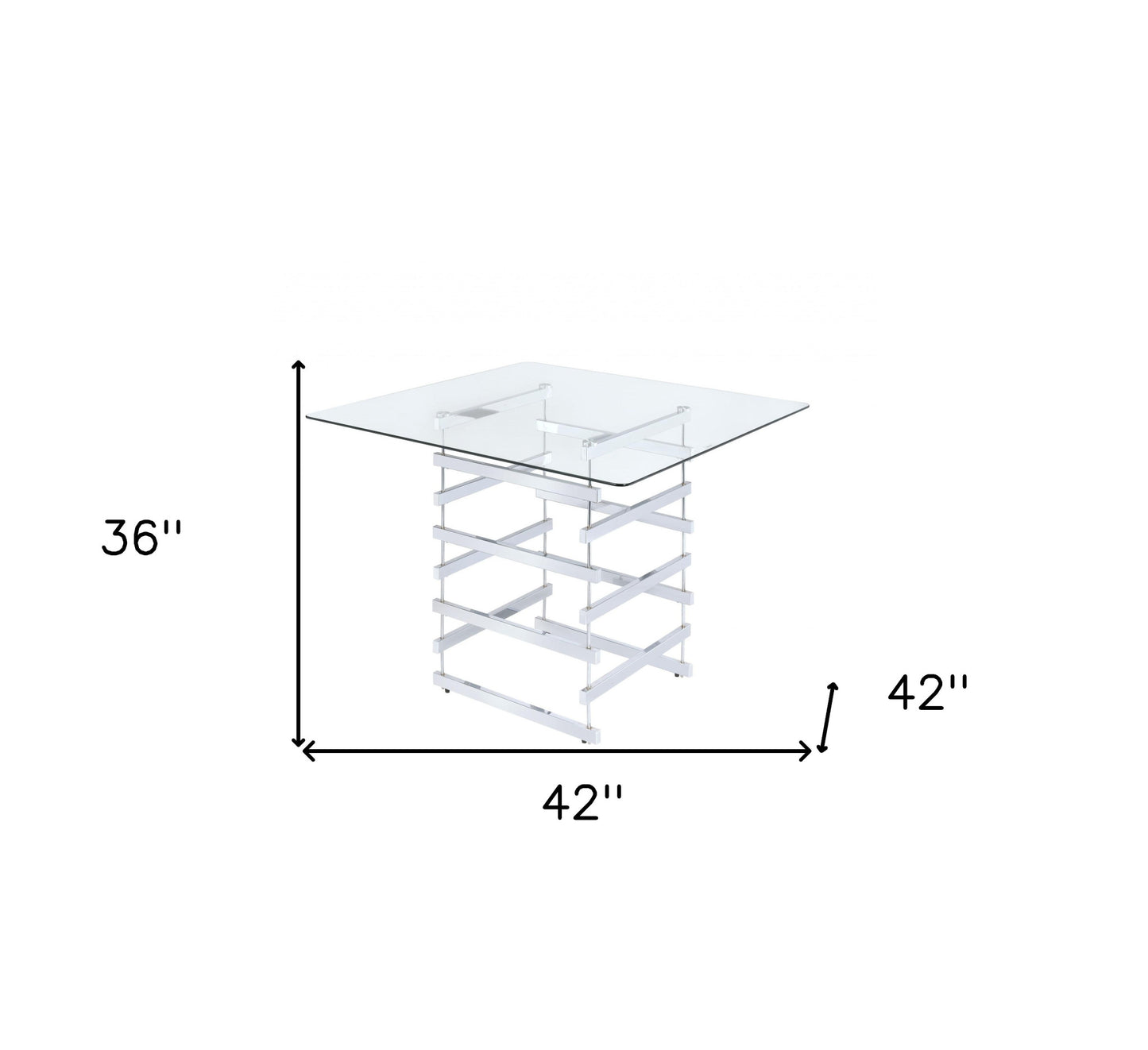 Clear And Silver Glass And Metal Sled Base Square Dining Table