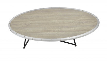 46" Gray and Black Wood and Iron Oval Coffee Table