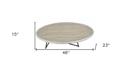 46" Gray and Black Wood and Iron Oval Coffee Table
