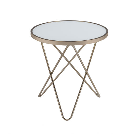 22" Brass And Clear Glass And Iron Round End Table