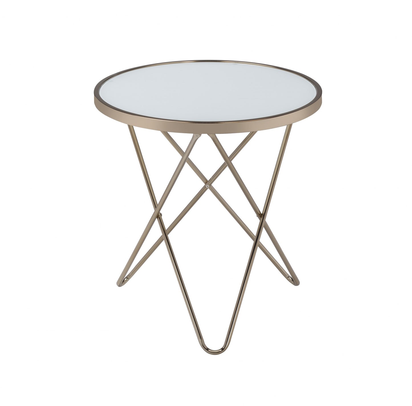 22" Brass And Clear Glass And Iron Round End Table