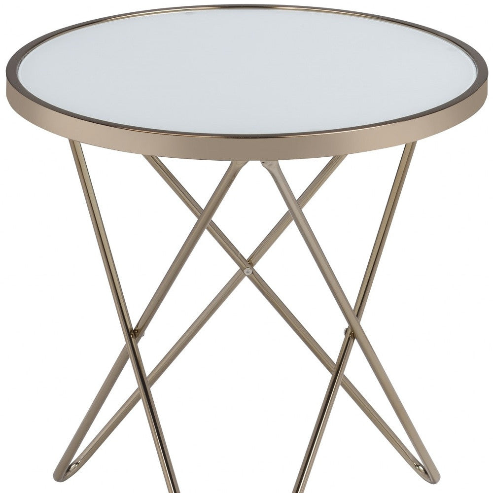 22" Brass And Clear Glass And Iron Round End Table