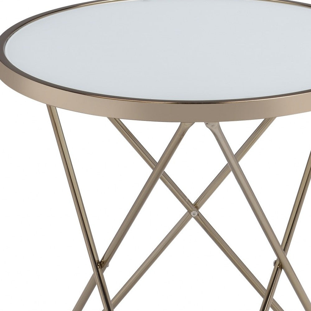 22" Brass And Clear Glass And Iron Round End Table