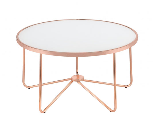 34" X 34" X 18" Frosted Glass And Rose Gold Coffee Table