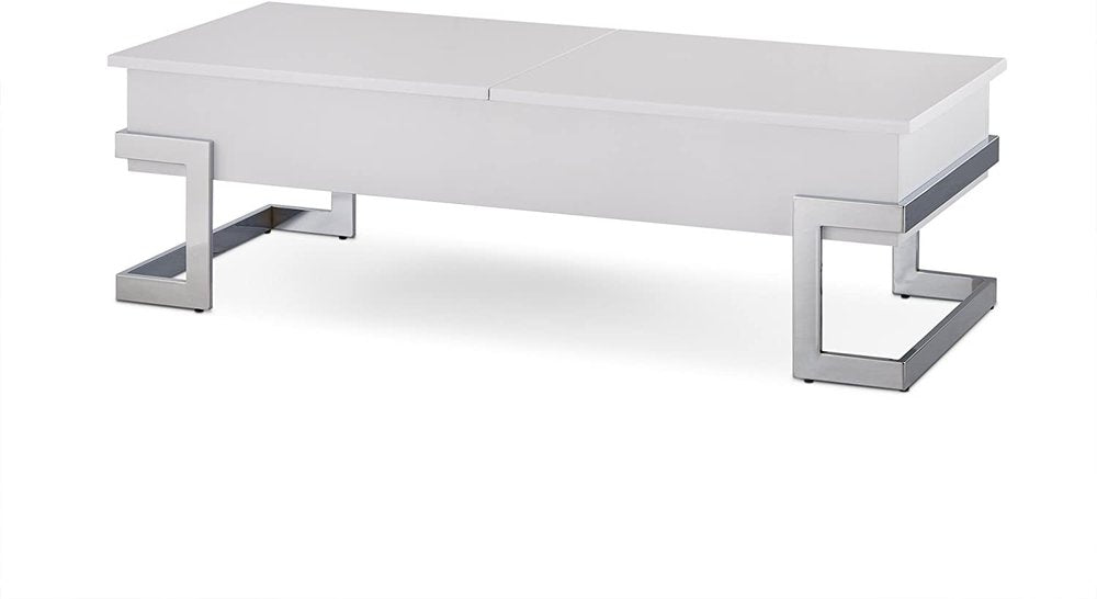 47" Black and Silver Wood And Iron Lift Top Sled Coffee Table