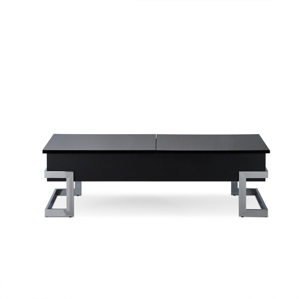 47" White and Silver Wood And Metal Lift Top Sled Coffee Table