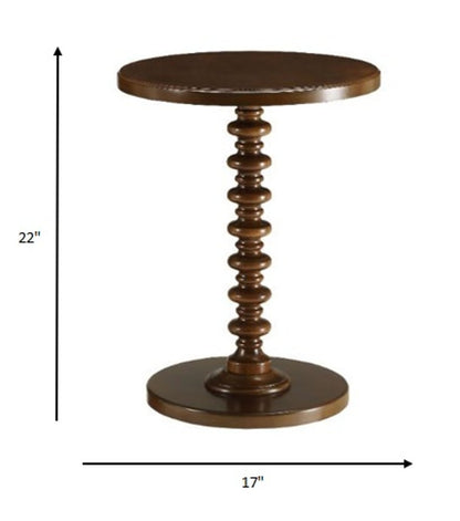 22" Yellow Wood Round Pedestal End Table