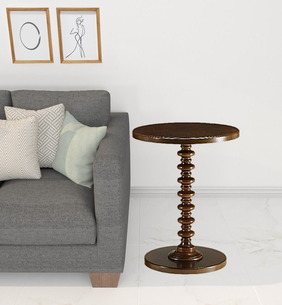 22" Yellow Wood Round Pedestal End Table