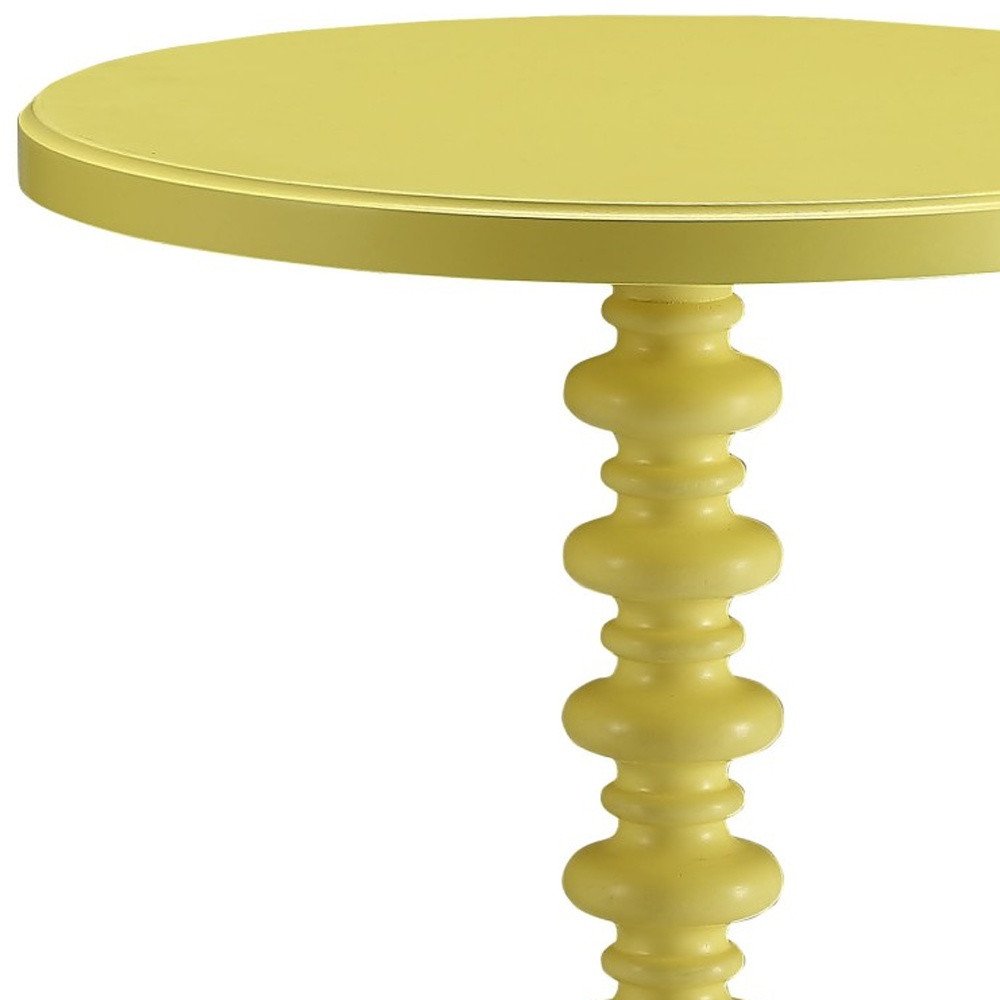 22" Yellow Wood Round Pedestal End Table