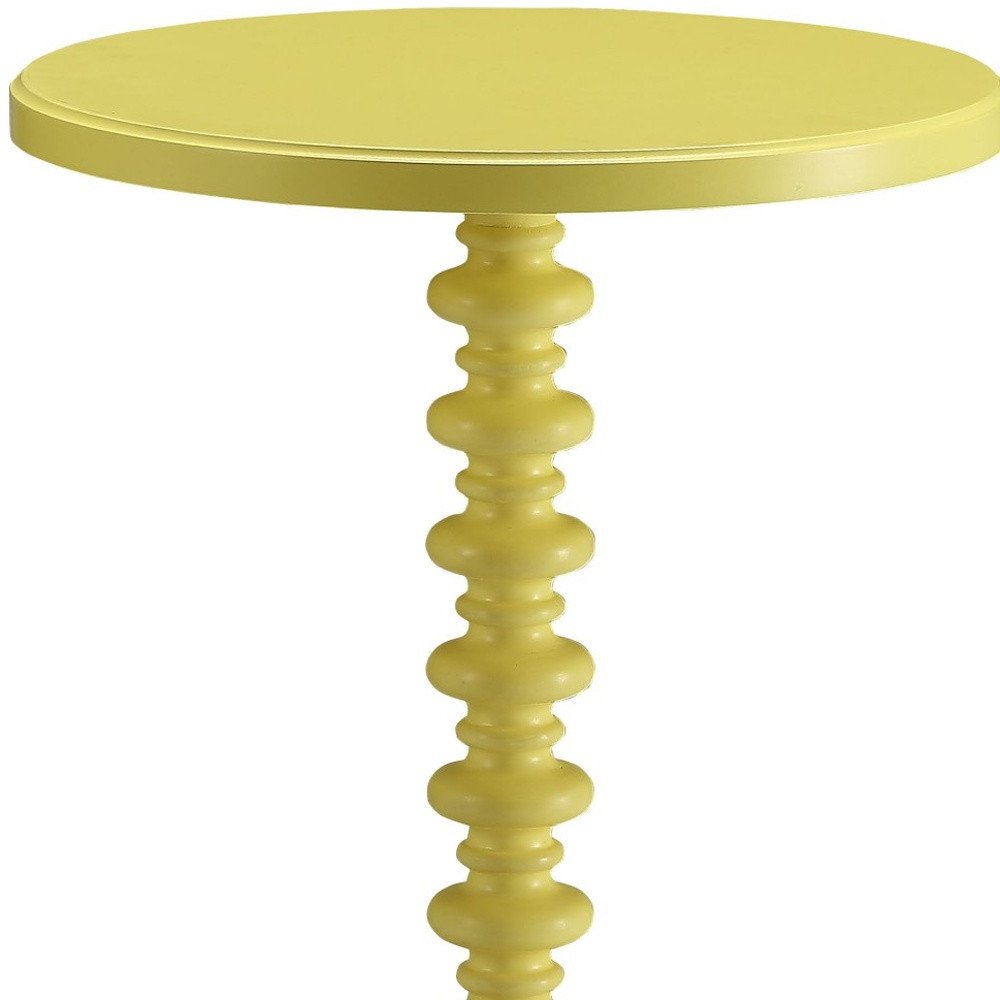 22" Yellow Wood Round Pedestal End Table