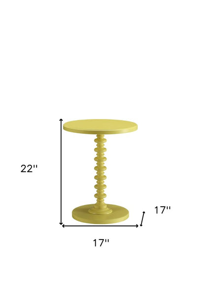 22" Yellow Wood Round Pedestal End Table