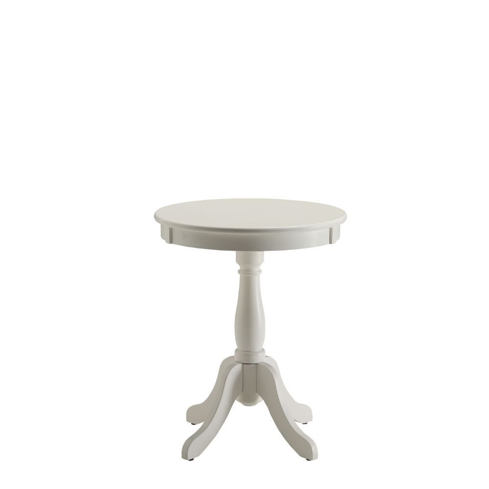 22" White Wood And Solid Wood Round Pedestal End Table
