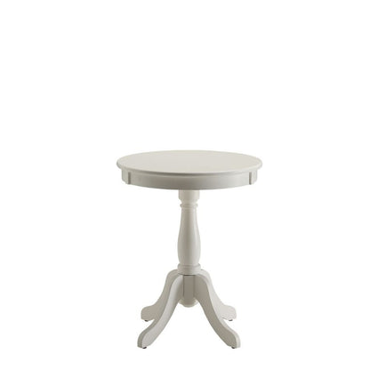 22" White Wood And Solid Wood Round Pedestal End Table