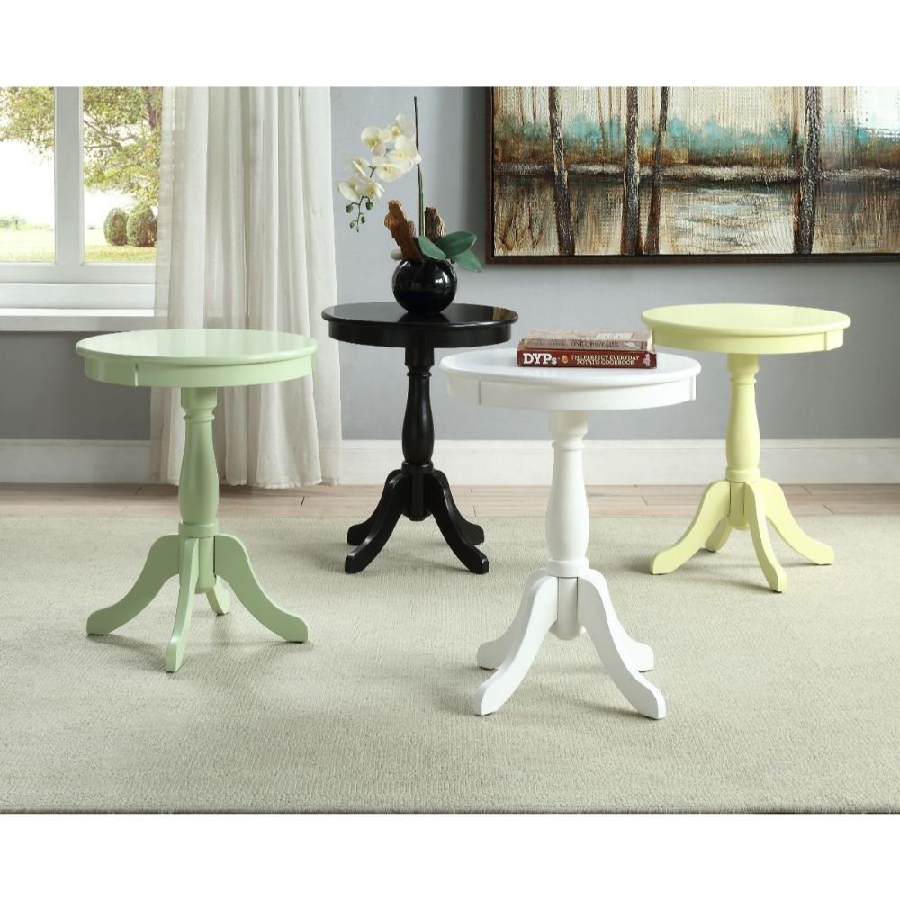 22" White Wood And Solid Wood Round Pedestal End Table