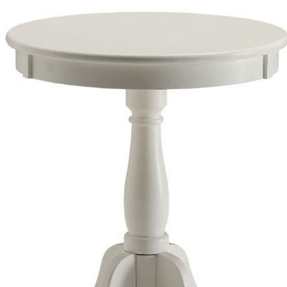 22" White Wood And Solid Wood Round Pedestal End Table