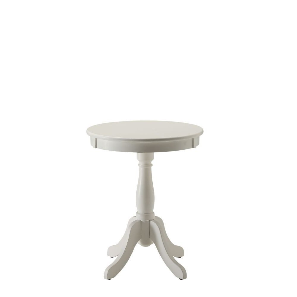 22" White Wood And Solid Wood Round Pedestal End Table