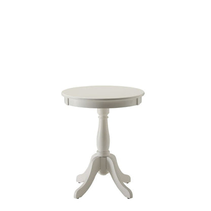 22" White Wood And Solid Wood Round Pedestal End Table