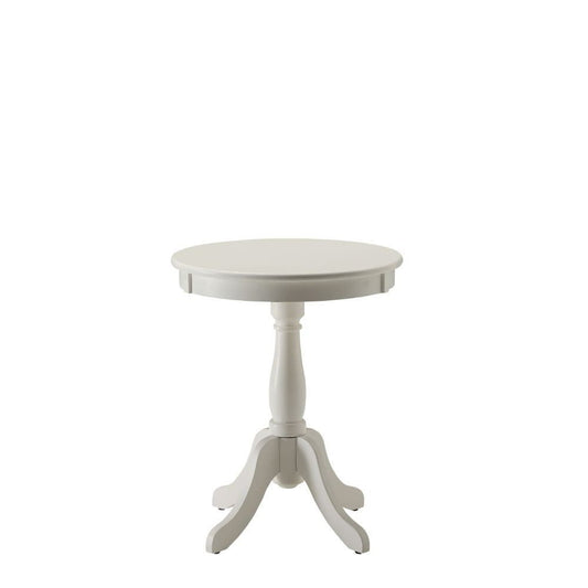 22" White Wood Round Pedestal End Table