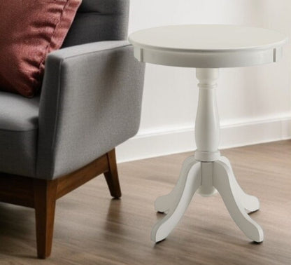 22" White Wood And Solid Wood Round Pedestal End Table