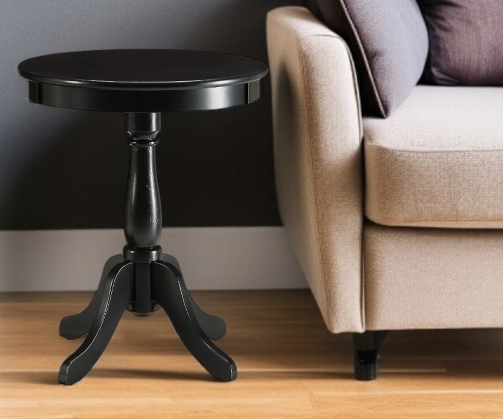 22" Black Wood Round Pedestal End Table