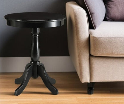 22" Black Wood Round Pedestal End Table