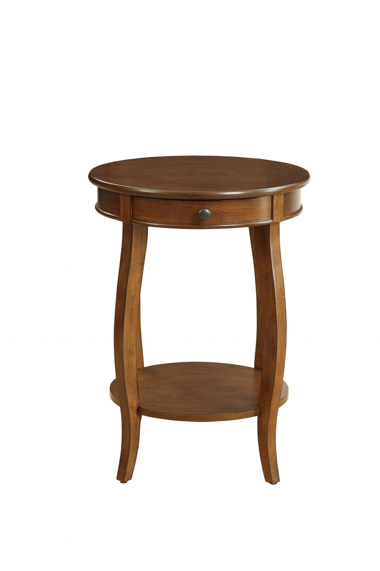 24" Brown Solid Wood Round End Table With Shelf