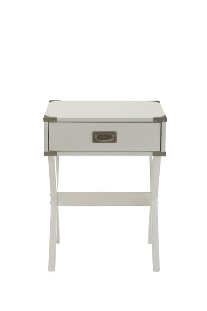 23" White Solid Wood Cross Legs End Table With Drawer