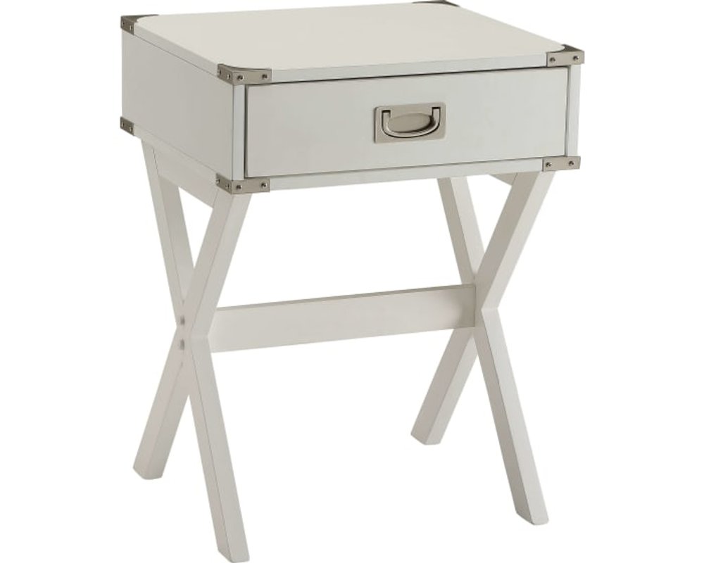 23" White Solid Wood Cross Legs End Table With Drawer