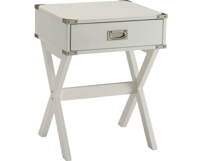 23" White Solid Wood Cross Legs End Table With Drawer