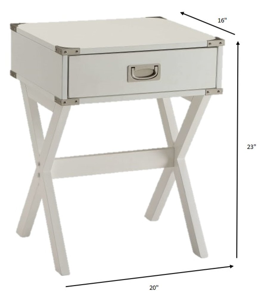 23" White Solid Wood Cross Legs End Table With Drawer