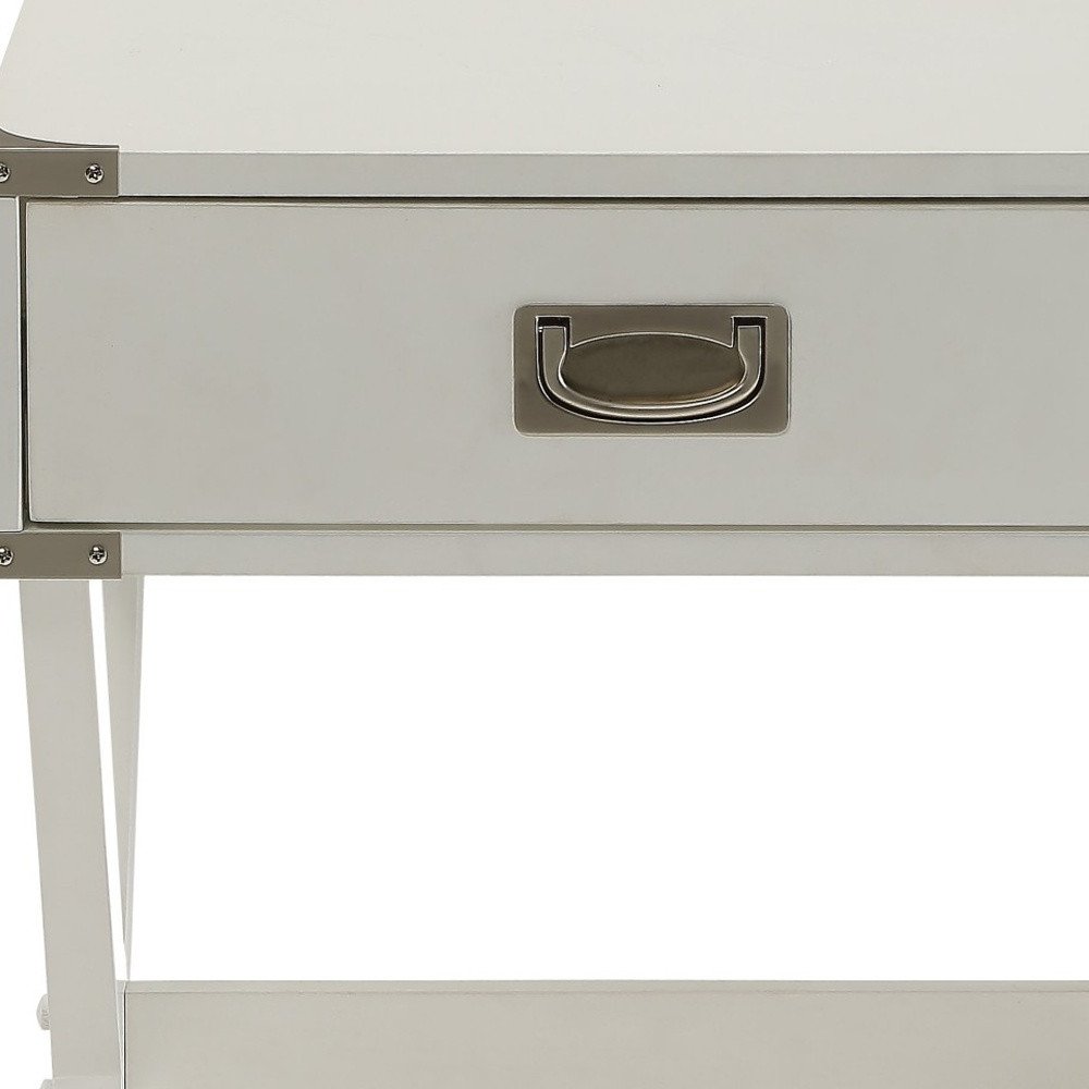 23" White Solid Wood Cross Legs End Table With Drawer