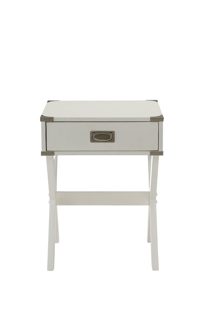 23" White Solid Wood Cross Legs End Table With Drawer