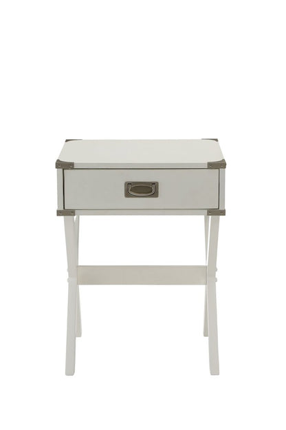 23" White Solid Wood Cross Legs End Table With Drawer