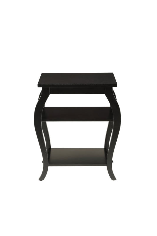 23" Brown Wood Bow Leg End Table With Two Shelves