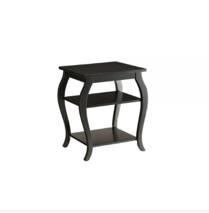 23" Brown Wood Bow Leg End Table With Two Shelves