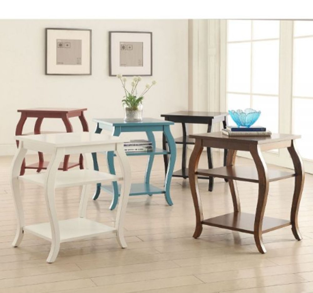 23" Teal Blue Wood Bow Leg End Table With Two Shelves