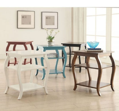 23" Brown Wood Bow Leg End Table With Two Shelves