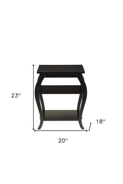 23" Brown Wood Bow Leg End Table With Two Shelves