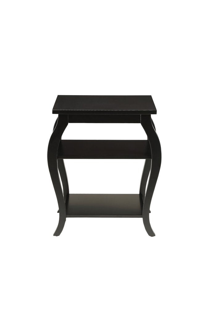 23" Brown Wood Bow Leg End Table With Two Shelves