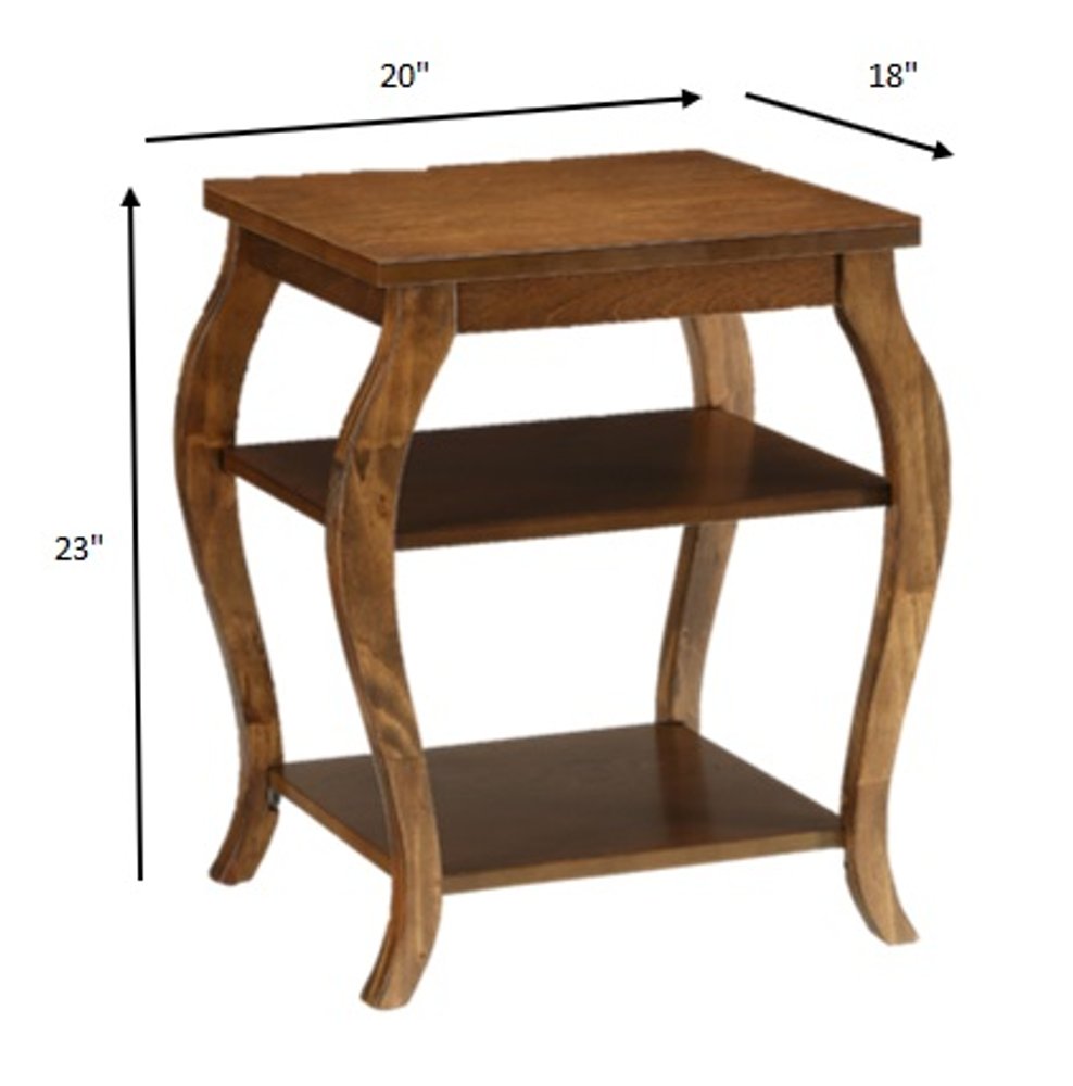 23" Brown Wood Bow Leg End Table With Two Shelves