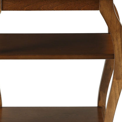 23" Brown Wood Bow Leg End Table With Two Shelves