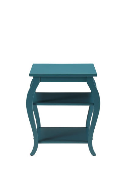 23" Brown Wood Bow Leg End Table With Two Shelves