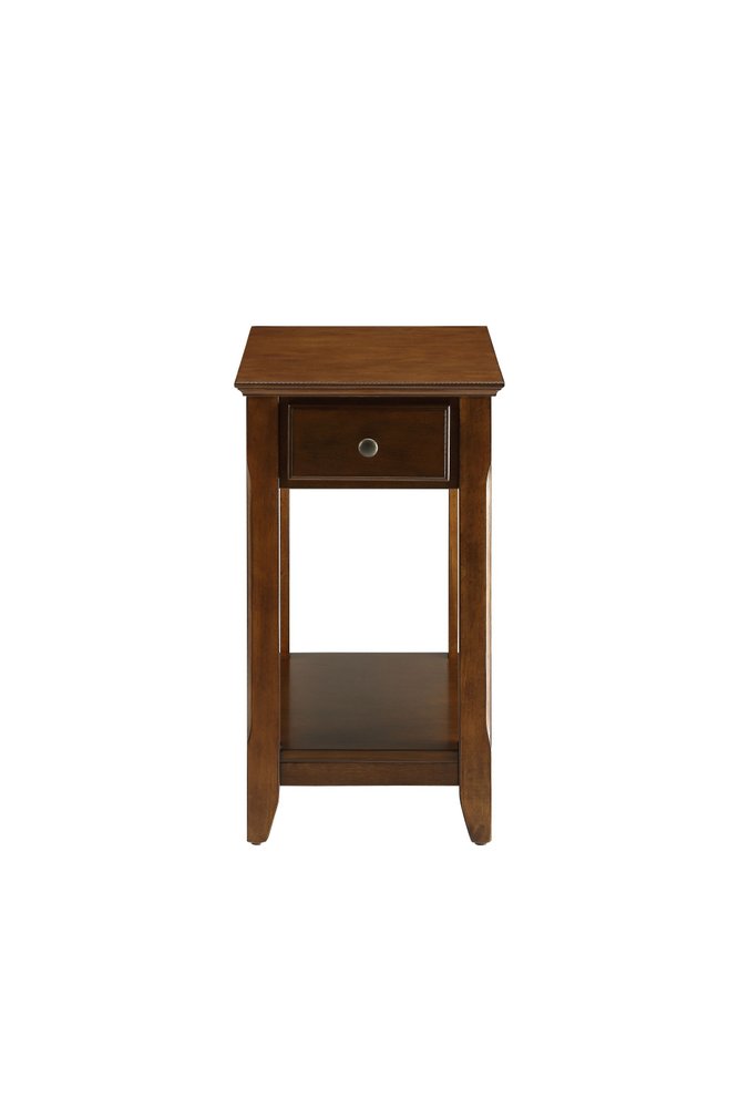 23" Walnut Wood End Table With Drawer And Shelf