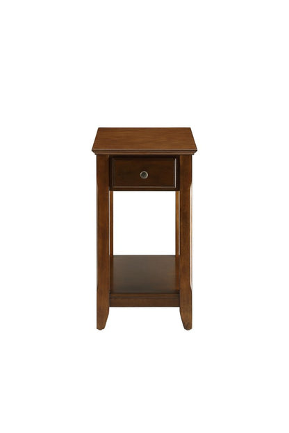 23" Walnut Wood End Table With Drawer And Shelf