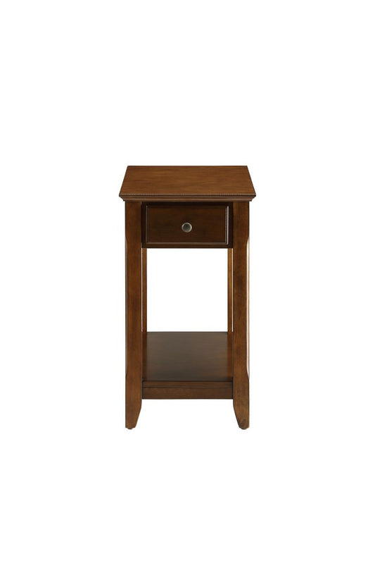 23" Walnut Wood End Table With Drawer And Shelf