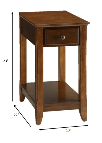 23" Walnut Wood End Table With Drawer And Shelf
